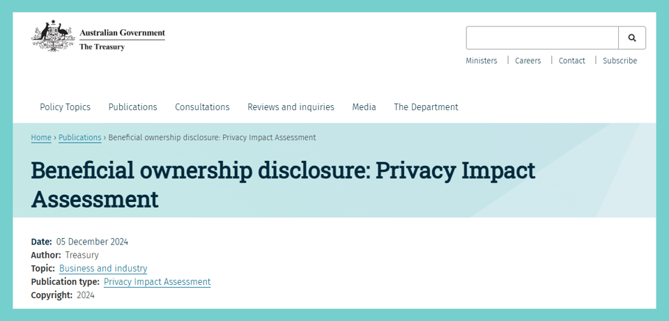 Beneficial ownership disclosure Privacy Impact Assessment